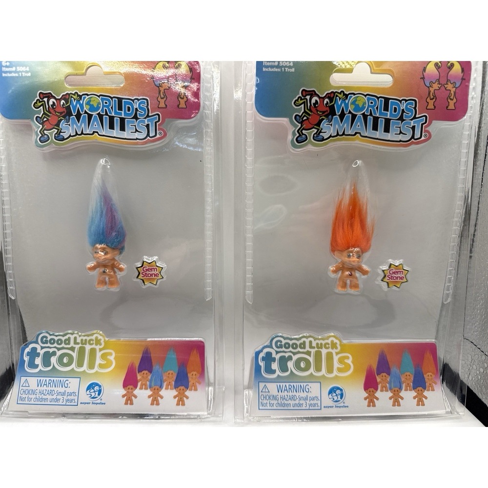 World's Smallest Good Luck Trolls Lot of 2 Gemstone Mini Figures NIP